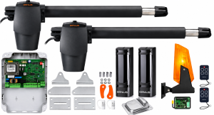 Napęd do bramy dwuskrzydłowej GENIUS G-BAT 300-2x pilot, foto, lampa, stoper