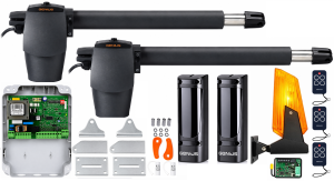 Napęd do bramy dwuskrzydłowej GENIUS G-BAT 300 - 3 x pilot , foto , lampa