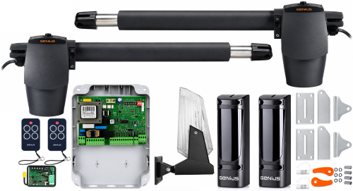 Napęd do bramy dwuskrzydłowej GENIUS G-BAT 400 - 2 x pilot , foto , lampa