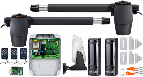 Napęd do bramy dwuskrzydłowej GENIUS G-BAT 400 - 3 x pilot , foto , lampa
